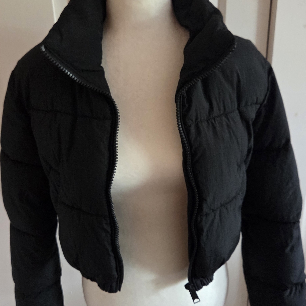 Garage Black Cropped Puffer Jacket